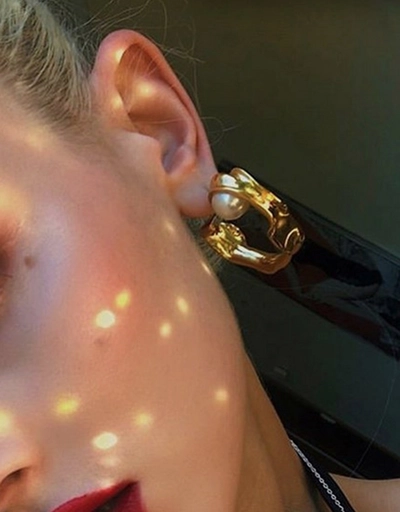 Gold Liquid Pearl Hoop Earrings