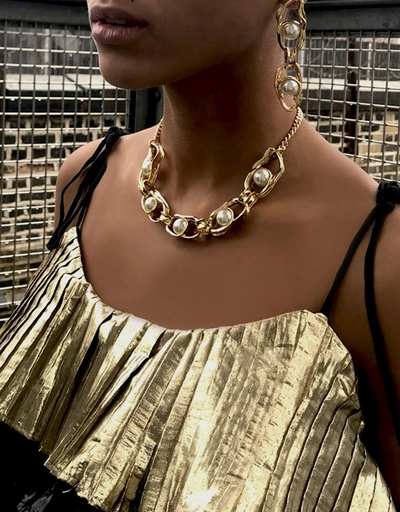 Gold Liquid Chain Pearl Necklace