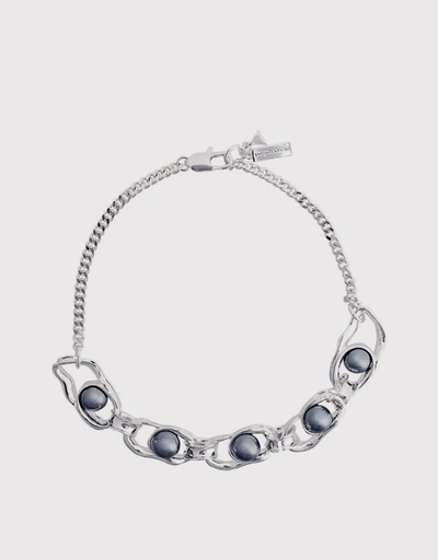 Silver Liquid Chain Pearl Necklace