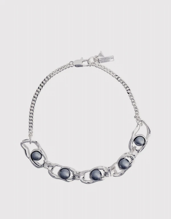 Coup De Coeur London Silver Liquid Chain Pearl Necklace