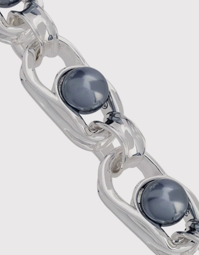 Silver Liquid Chain Pearl Necklace