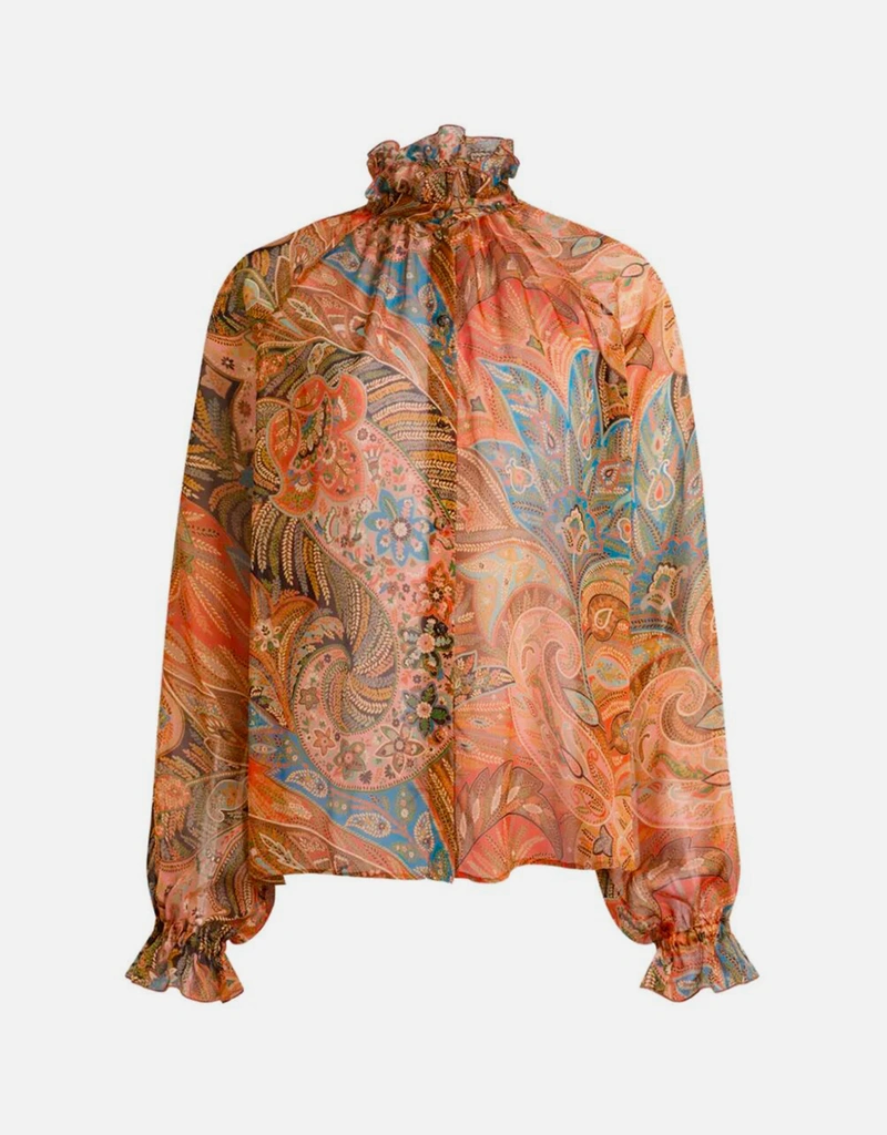 Etro シルクシャツ ラッフル付き ペイズリーモチーフ (すべての新品