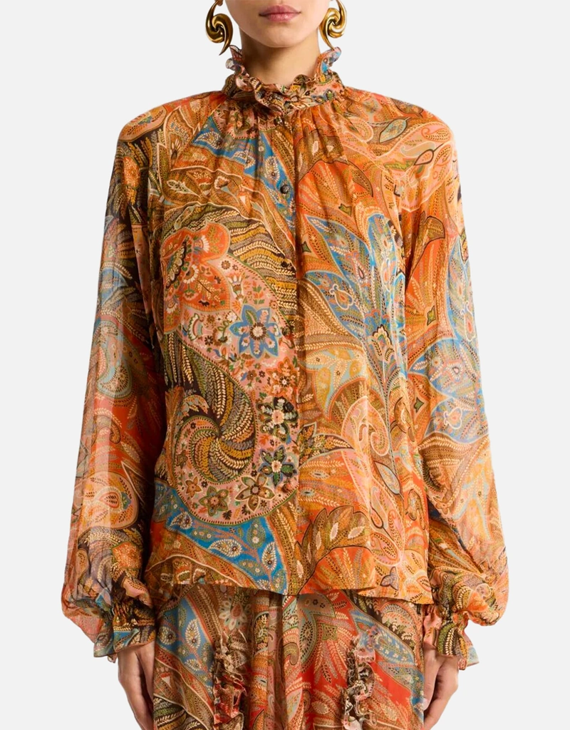 Etro シルクシャツ ラッフル付き ペイズリーモチーフ (すべての新品
