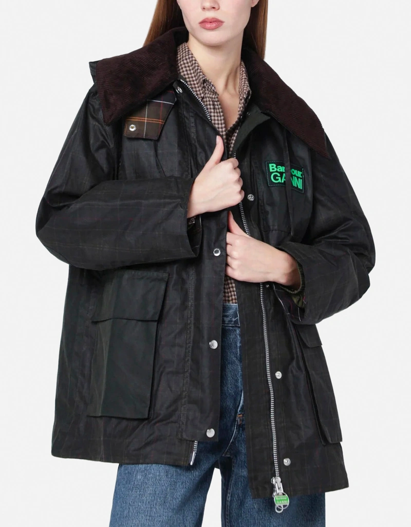 Barbour バーブールxガニー ワックスドコットンフーディダッフルコート