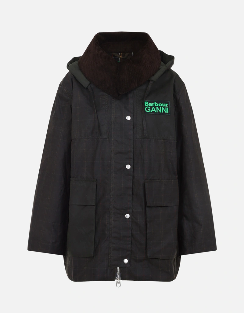 Barbour バーブールxガニー ワックスドコットンフーディダッフルコート
