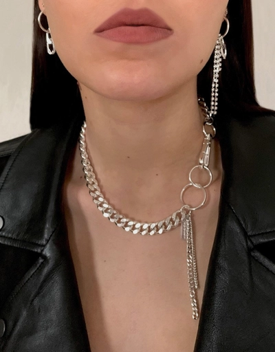 Silver Hoop Link Chunky Chain Necklace
