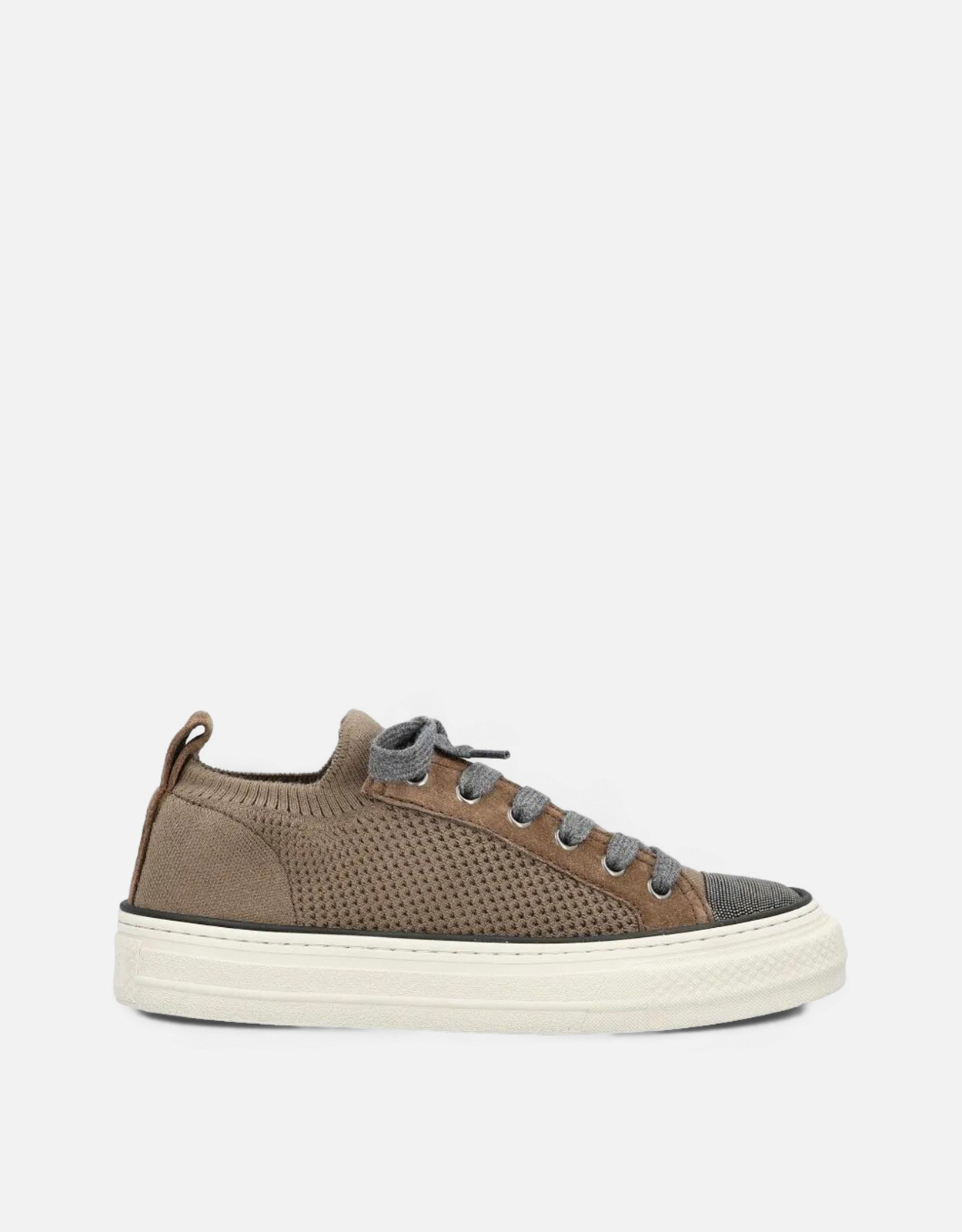 Brunello Cucinelli コットンニットとスエードのプレシャストゥ