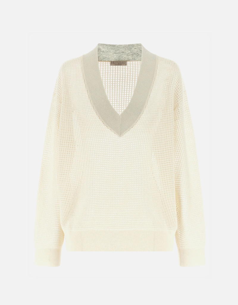 Brunello Cucinelli カシミヤメッシュリラックスVネックセーター