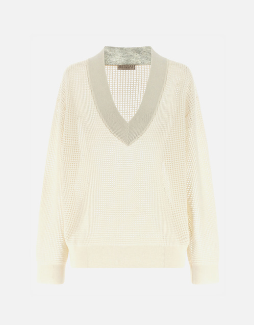 Brunello Cucinelli カシミヤメッシュリラックスVネックセーター