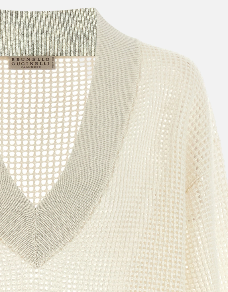 Brunello Cucinelli カシミヤメッシュリラックスVネックセーター