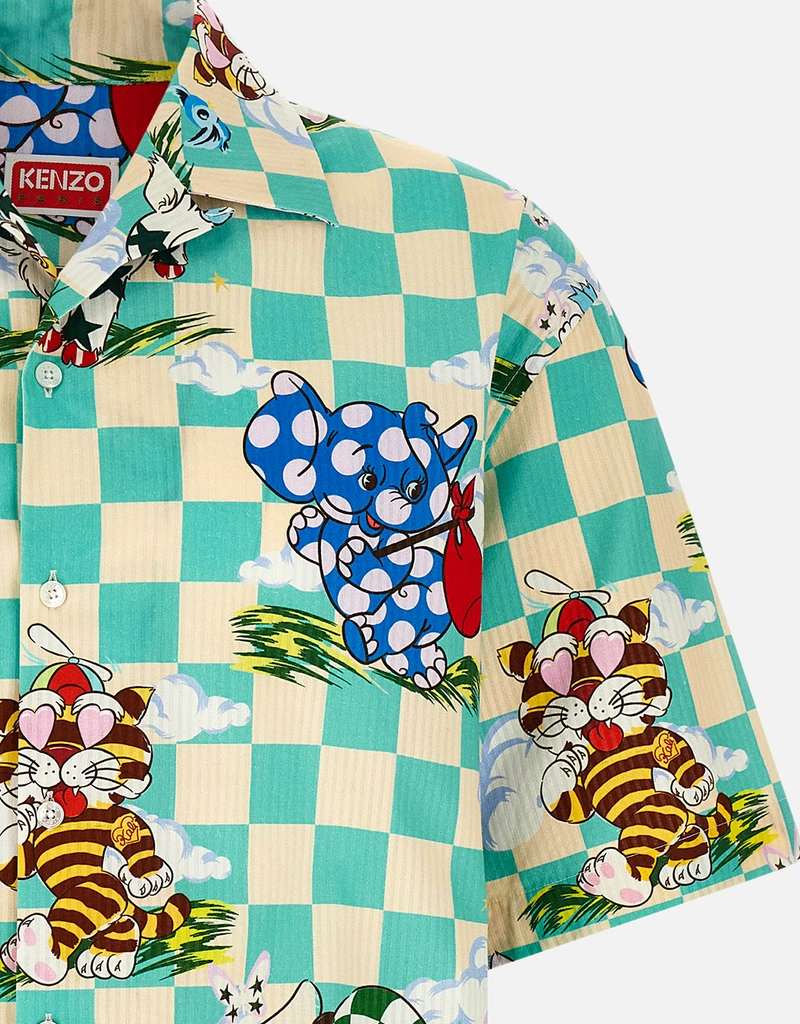 KENZO ドット柄 半袖シャツ 34 Kenzo メンズKENZO Cartoonコットンシアサッカーハワイアン半袖シャツ