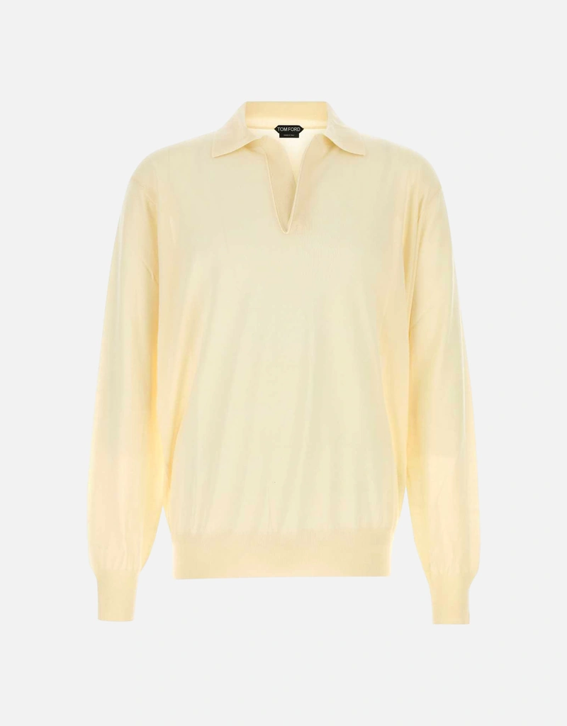 Tom Ford メンズ アイボリー カシミヤ ポロシャツ (すべての新品