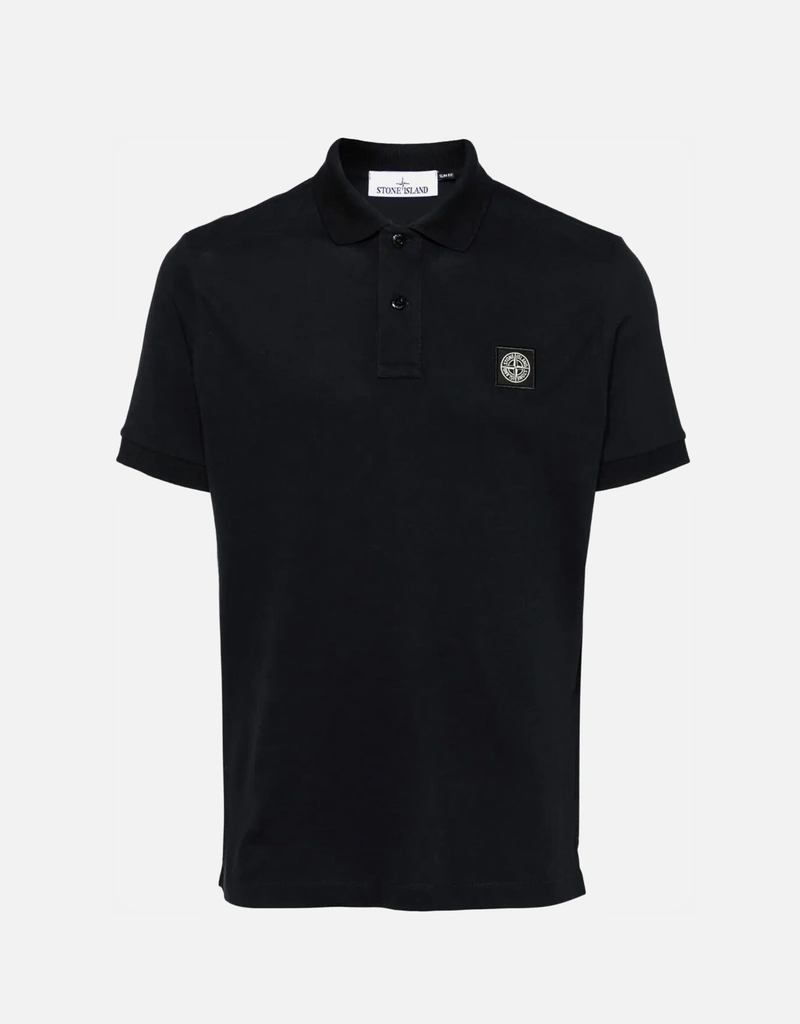 STONE  ブラックポロシャツ スリムフィット Stone Island メンズ オーガニックコットンピケ ストレッチ スリム