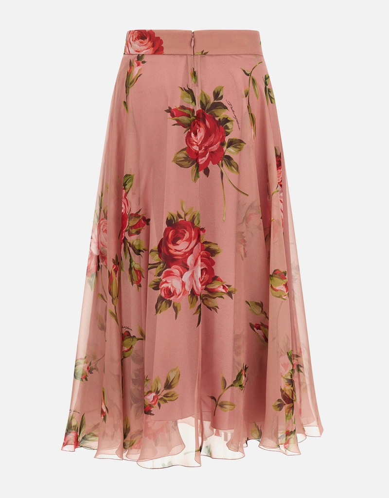 Dolce & Gabbana ブーケローズシルクシフォンドレススカート (すべての