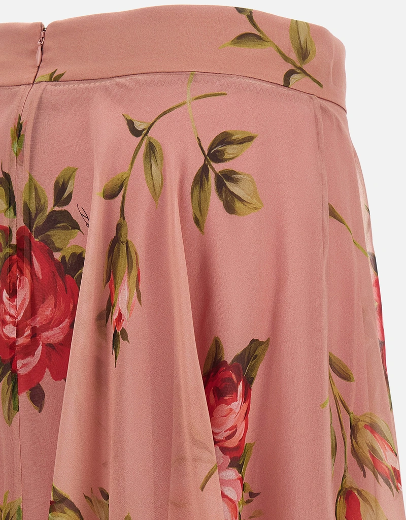 ドルチェアンドガッバーナ スカート　シルク100% 36 ピンク　アニマル　薔薇 Dolce & Gabbana ブーケローズシルクシフォンドレススカート (すべての