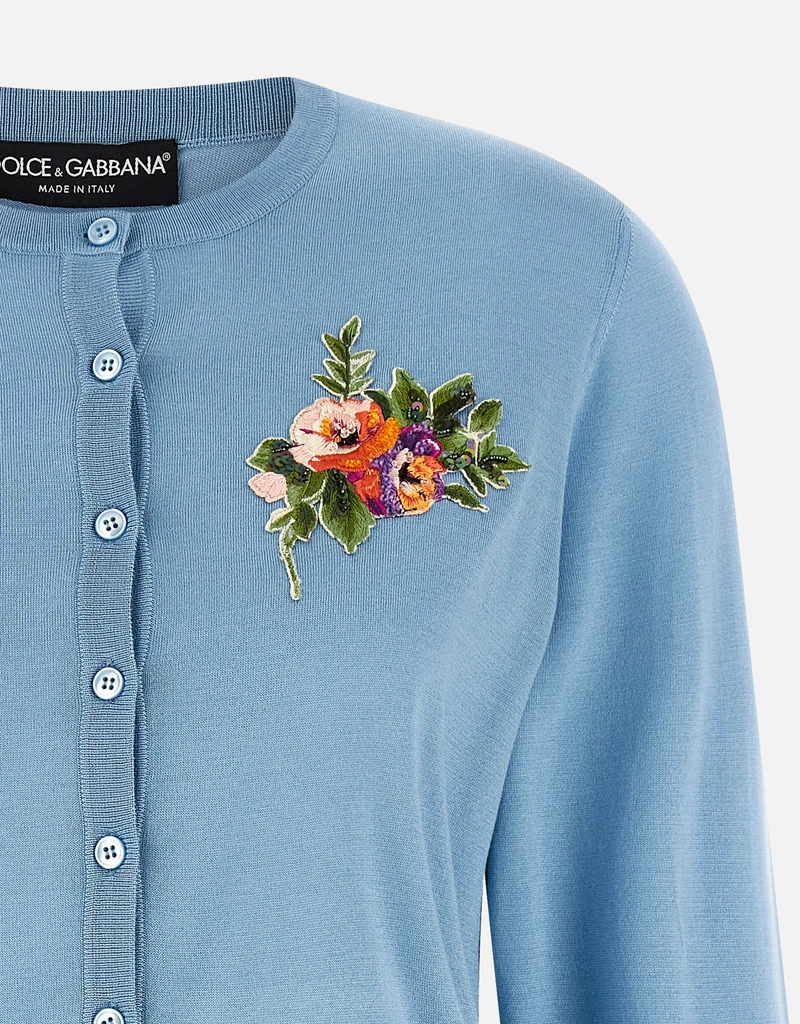 美品　Dolce&gabbana シルク　カーディガン　ブルー Dolce & Gabbana Silk Cardigan With Buttons (All New In) IFCHIC.COM