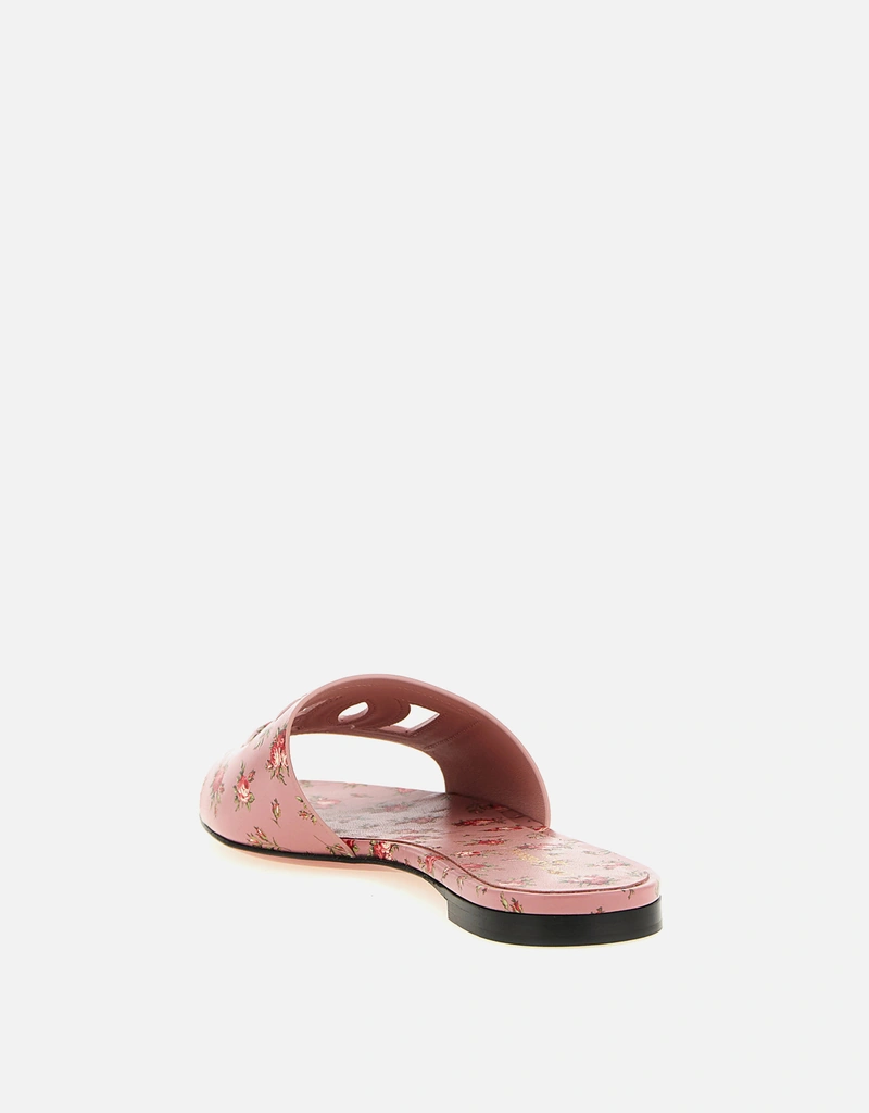 Dolce & Gabbana Women's Leather Rose Print Slides () IFCHIC.COM