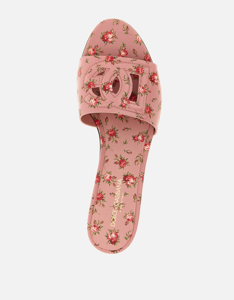 Dolce & Gabbana Women's Leather Rose Print Slides () IFCHIC.COM