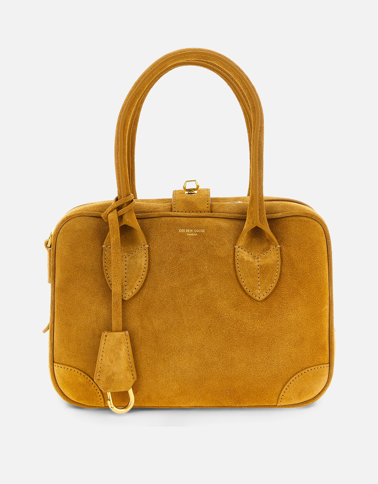 Golden Goose Vita Suede Camel Bag with Gold Details