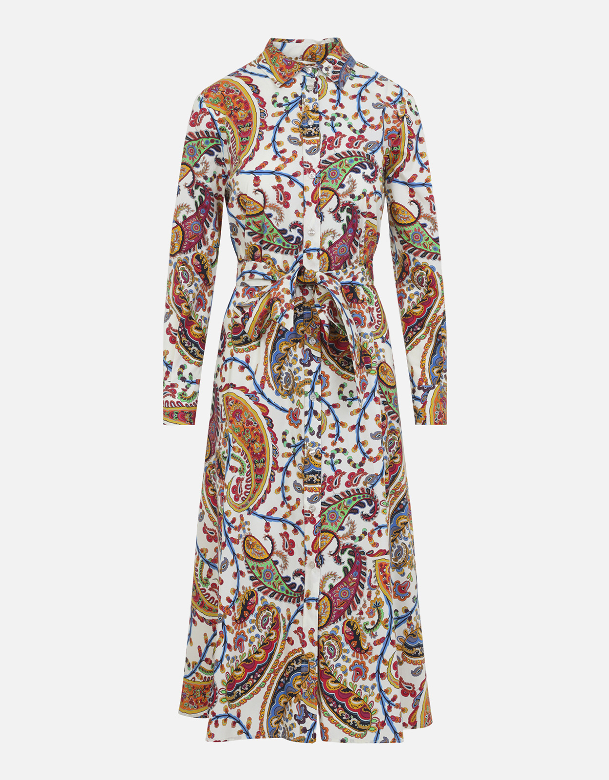 Etro ペイズリープリントベルトコットンミディシャツワンピース
