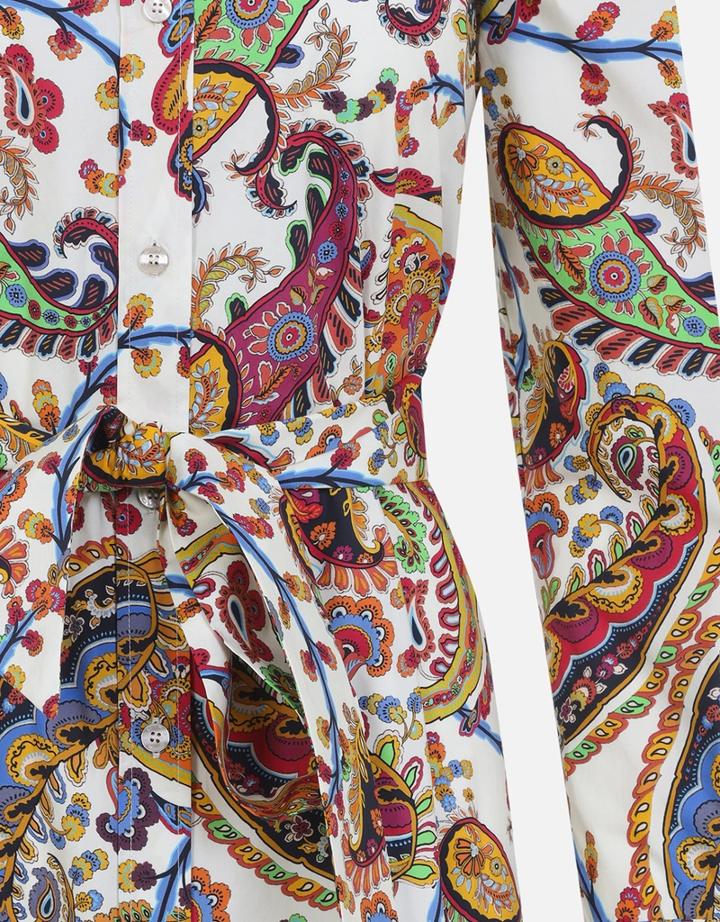 Etro ペイズリープリントベルトコットンミディシャツワンピース
