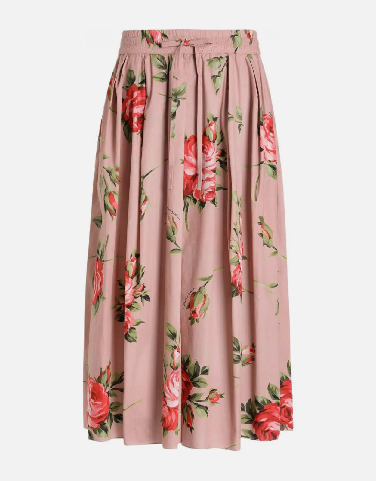 Dolce & Gabbana ローズブーケプリント コットン プリーツ ミディ