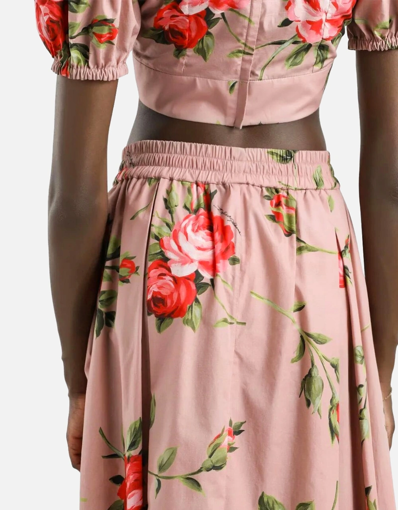 Dolce & Gabbana ローズブーケプリント コットン プリーツ ミディ