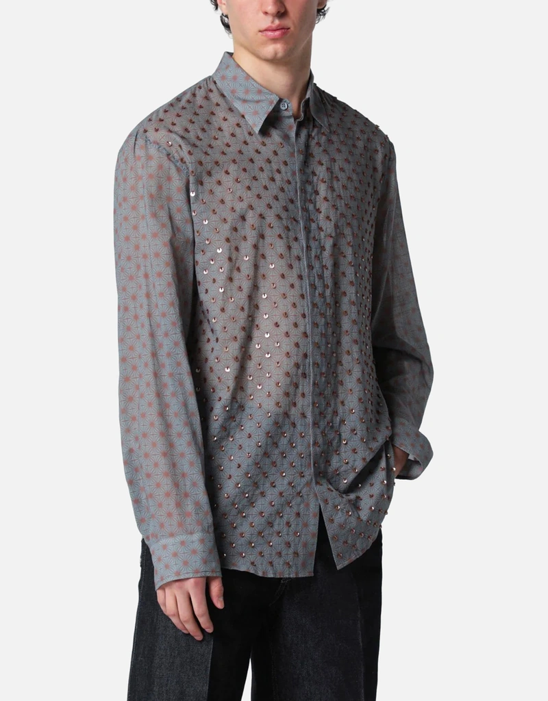 Dries Van Noten メンズ グレー コットン スパンコール シャツ (シャツ
