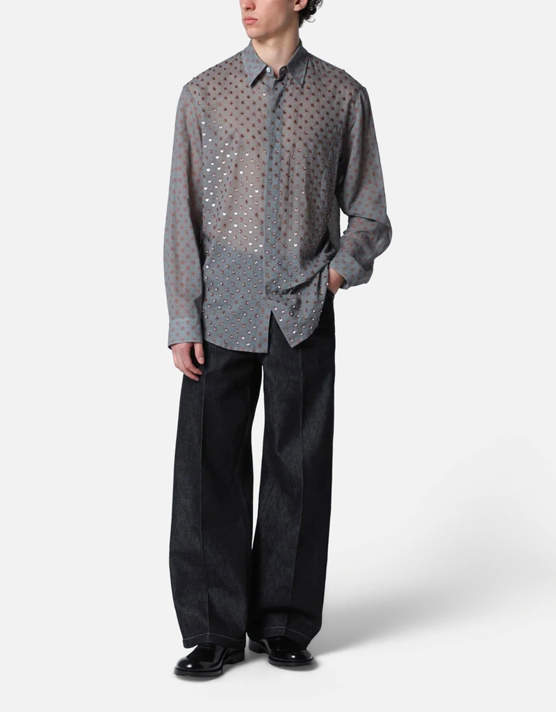 Dries Van Noten メンズ グレー コットン スパンコール シャツ (シャツ
