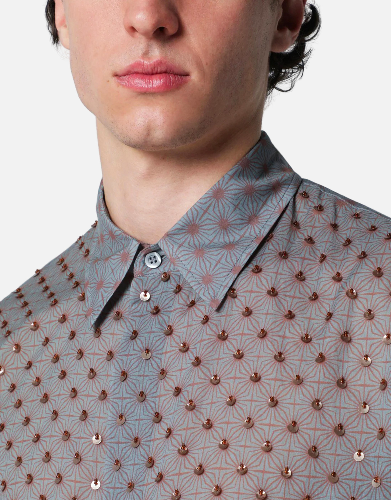 Dries Van Noten メンズ グレー コットン スパンコール シャツ (シャツ