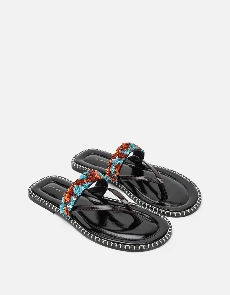 Dries Van Noten ブラック スリッポン サンダル スパンコール (すべて