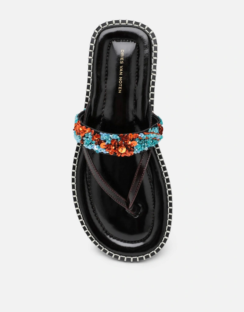 Dries Van Noten ブラック スリッポン サンダル スパンコール (すべて Dries Van Noten ブラック スリッポン サンダル スパンコール (すべて