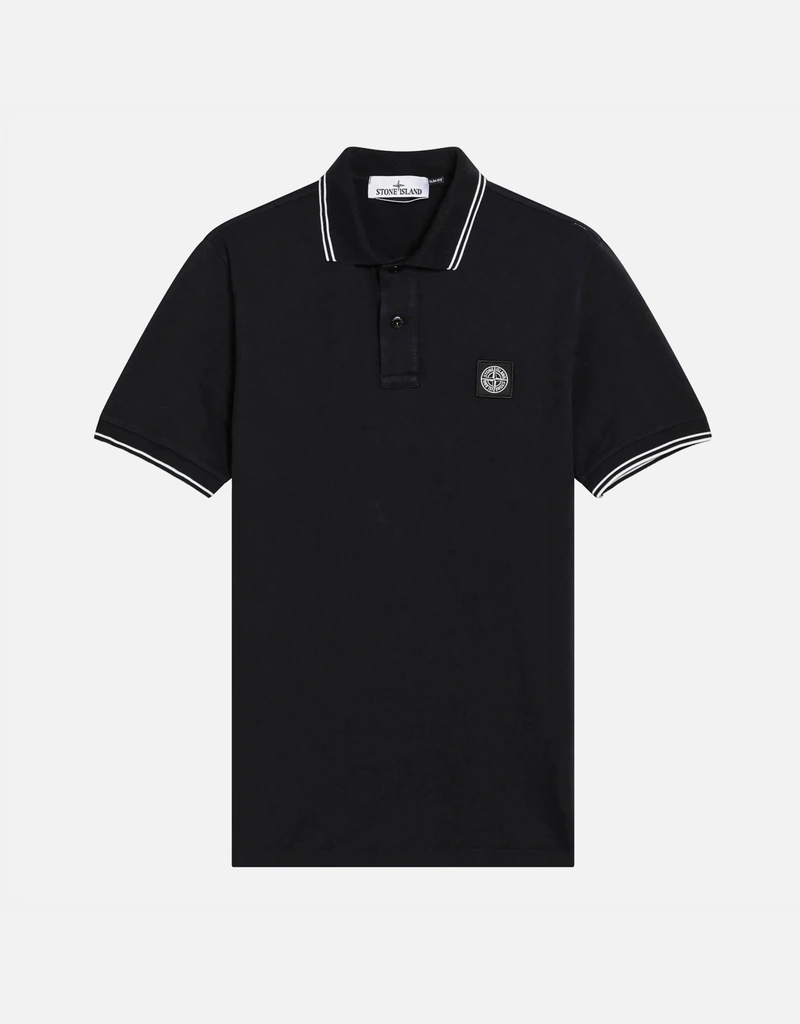 Stone Island メンズ ブルーコットンポロシャツ コンパスパッチ付き