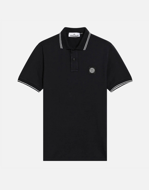 Stone Island メンズ ブルーコットンポロシャツ コンパスパッチ付き