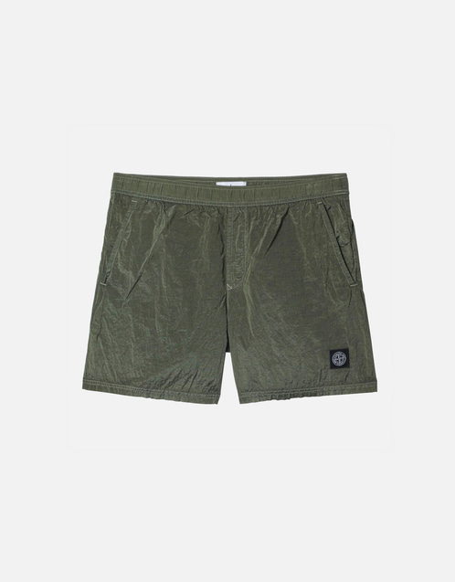 Stone Island ミリタリーグリーンナイロンスイムショーツ (ショート