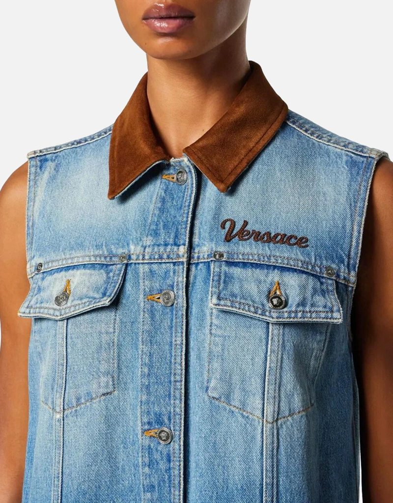 white christmas dresses Versace Allover denim mini dress VERSACE Blu