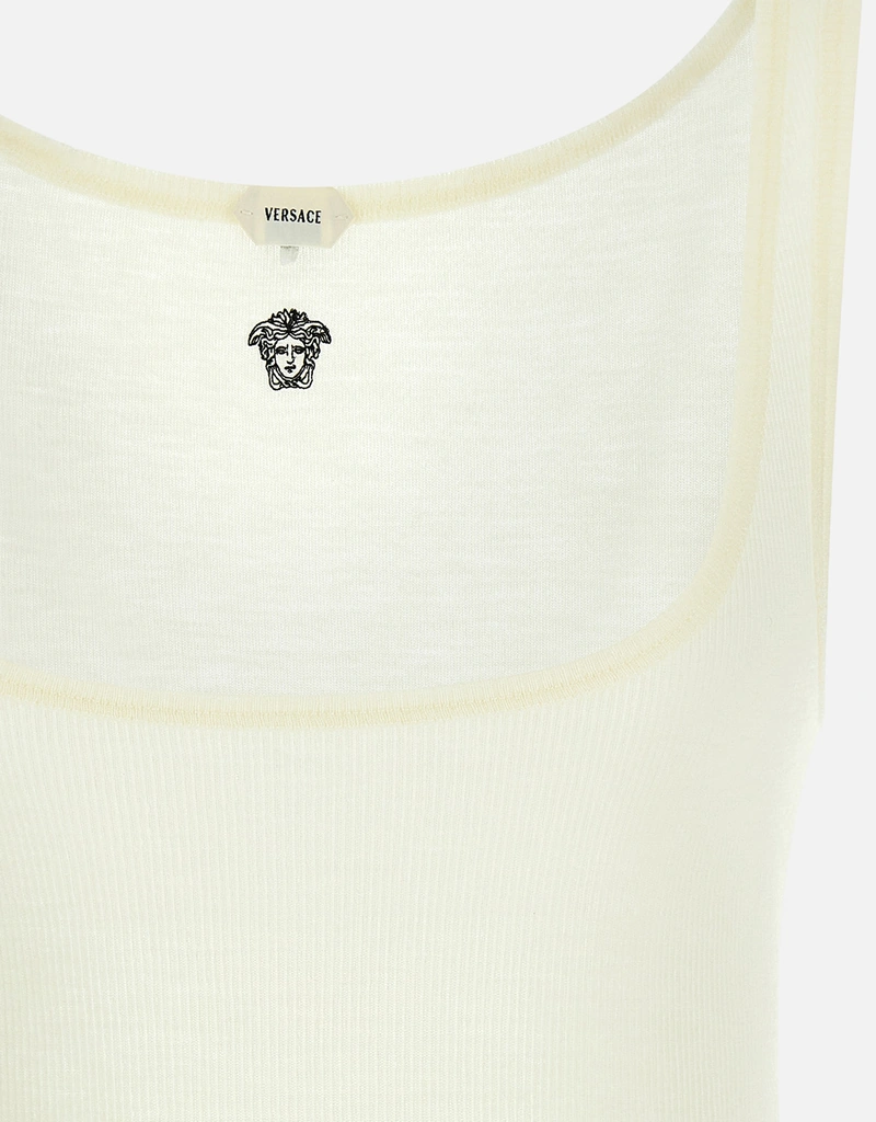 Versace 刺繍入りリブ純粋バージンウールタンクトップ (すべての新品