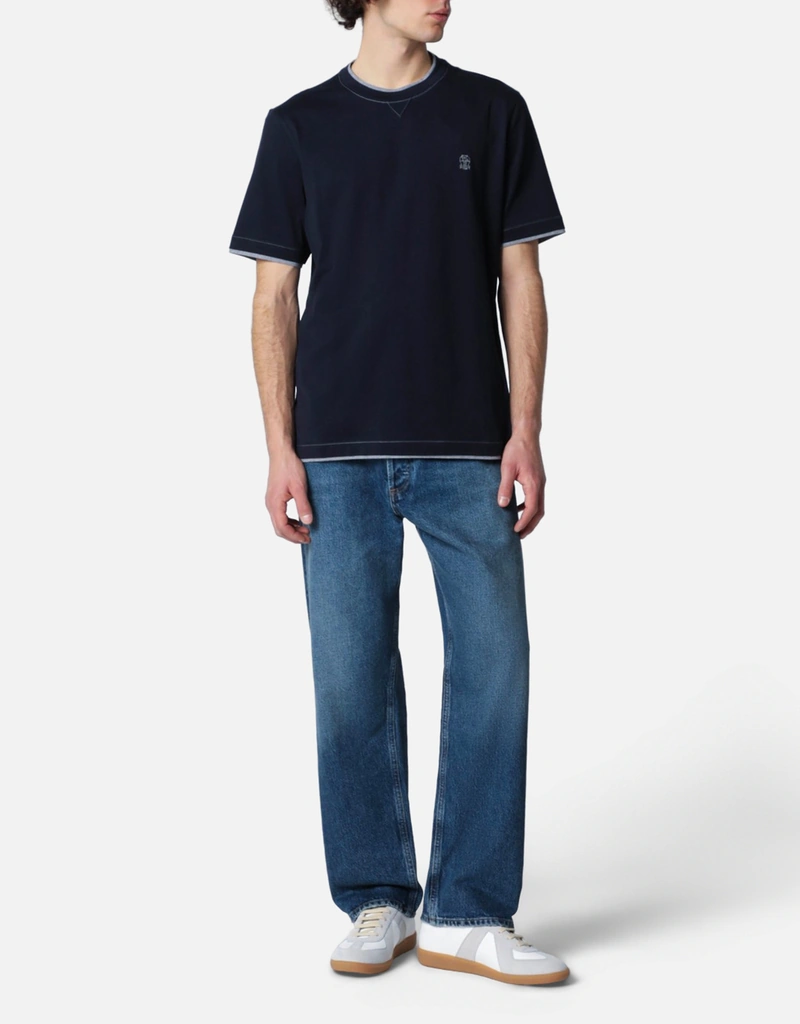 BRUNELLO CUCINELLI ブルネロクチネリ レイヤード ティーシャツ Brunello Cucinelli メンズ コットン ネイビーブルー フォーレイヤード