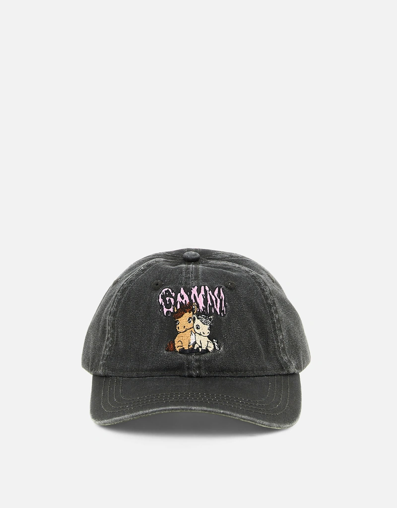 Ganni グレーウォッシュドコットンキャンバスキャップ () IFCHIC.COM