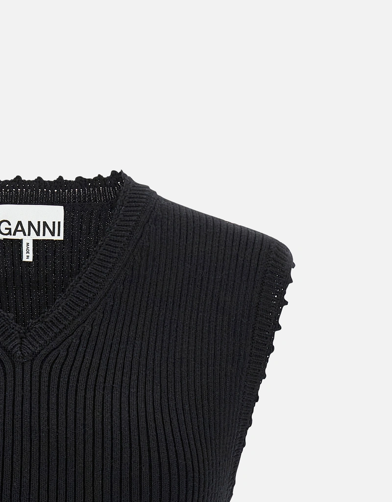 GANNIコットンクロシェベスト Ganni Cotton Crochet Vネックリブベスト (すべての新品) IFCHIC.COM