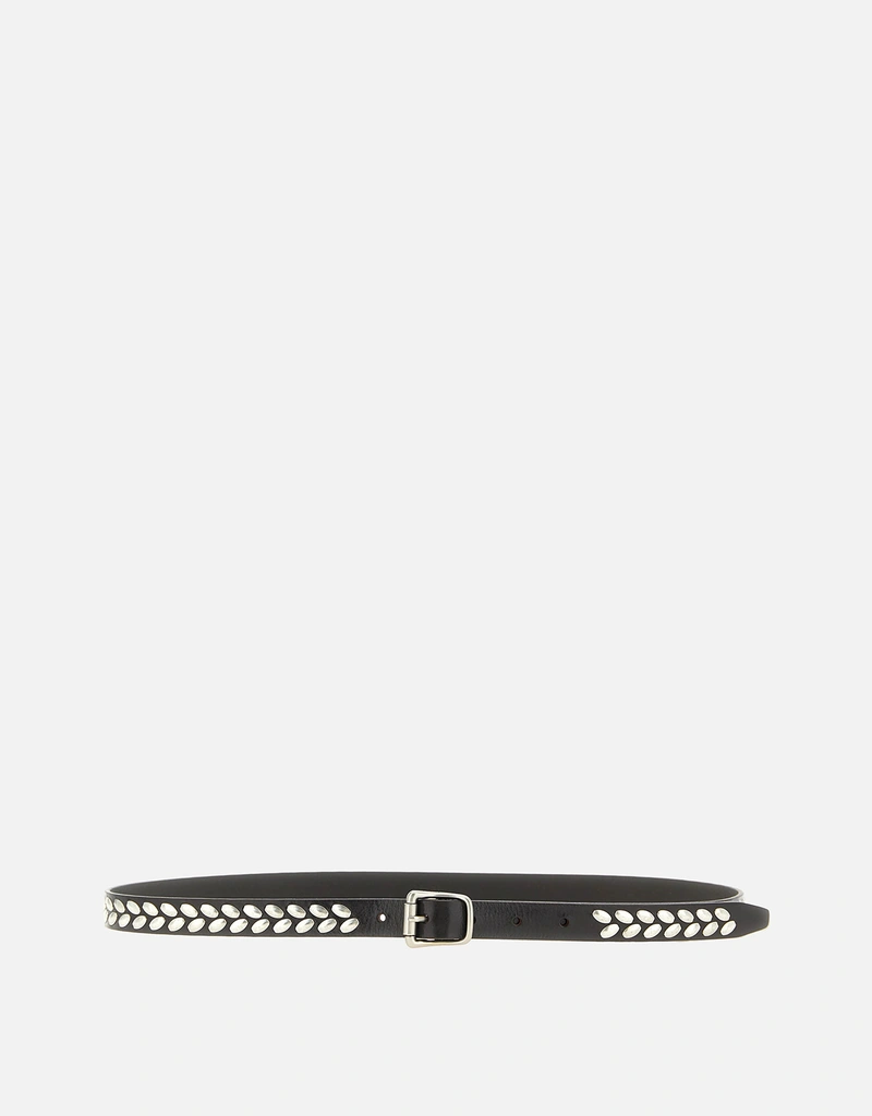LEMAIRE スタッズ付きブラックレザーベルト LEMAIRE メンズ アーモンドスタッズレザーベルト () IFCHIC.COM
