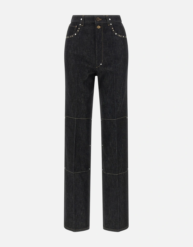 LEMAIRE コットン ハイウエスト ストレート パンツ スタッズ (すべての