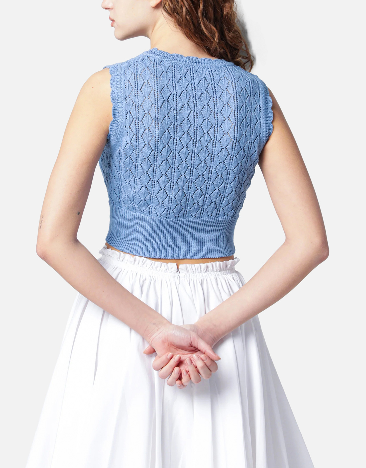 Vivienne Westwood Orb Logo Light Blue Crochet Top (Tops) IFCHIC.COM