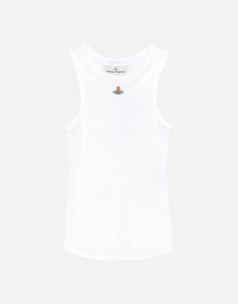 ヴィヴィアン　オーブ柄　タンクトップ Vivienne Westwood Orb-embroidered Ribbed Tank Top | White | FARFETCH