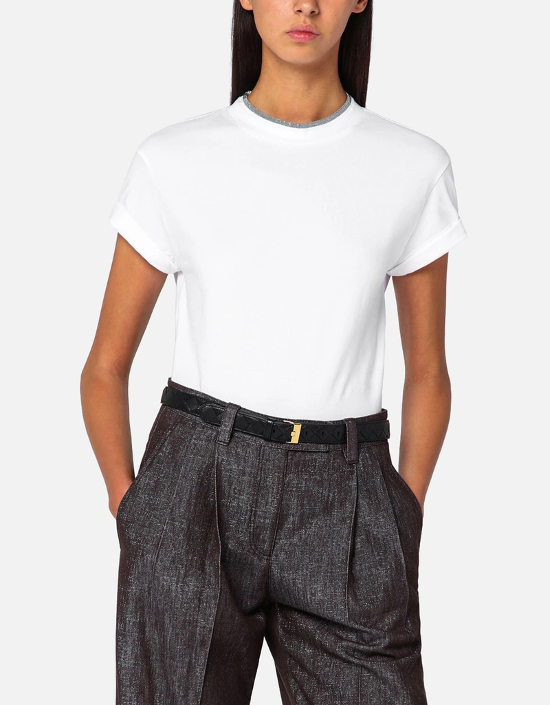 美品 ブルネロクチネリ フェイクレイヤード Vネック 長袖カットソー 白 L相当 Brunello Cucinelli プレシャスフェイクレイヤードTシャツ (トップス