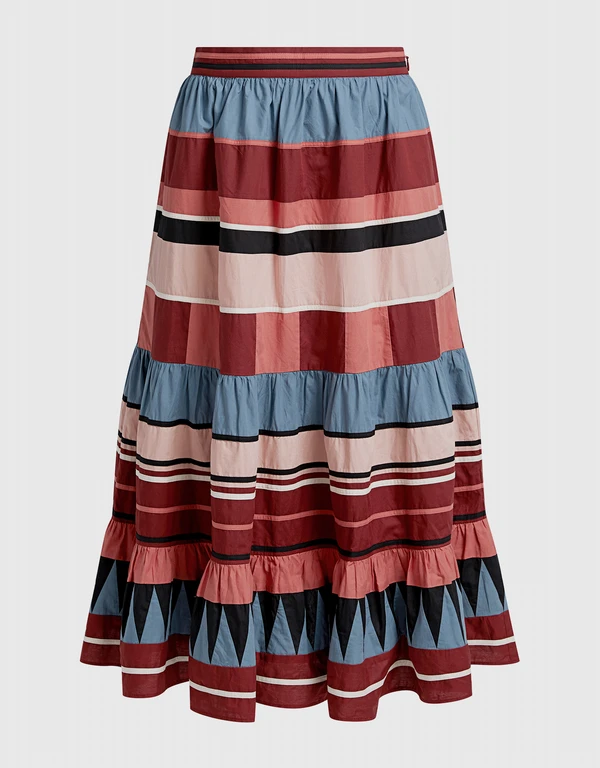 Ulla Johnson  Simi Patchworked Cotton Poplin Midi Skirt