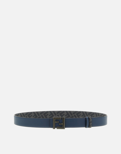 Fendi メンズ ダークブルーレザーとブラックFFキャンバス リバーシブル