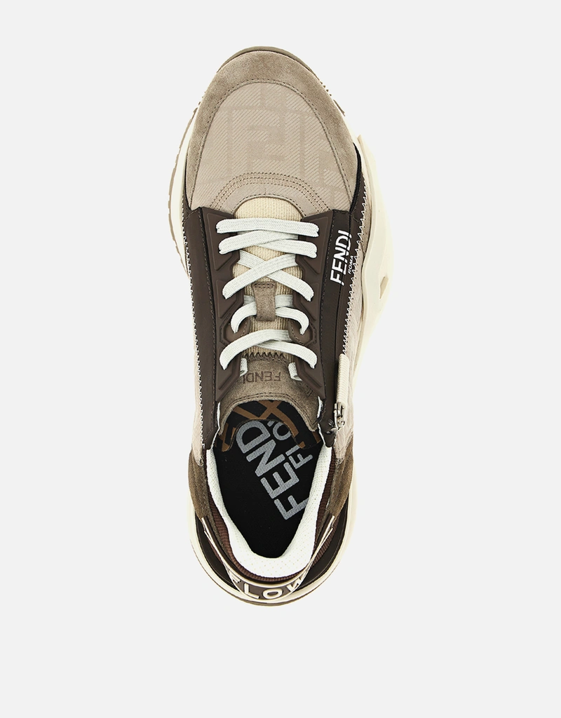 Fendi メンズ ベージュ ヌバックレザー ロートップスニーカー
