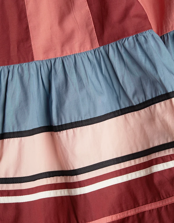 Ulla Johnson  Simi Patchworked Cotton Poplin Midi Skirt
