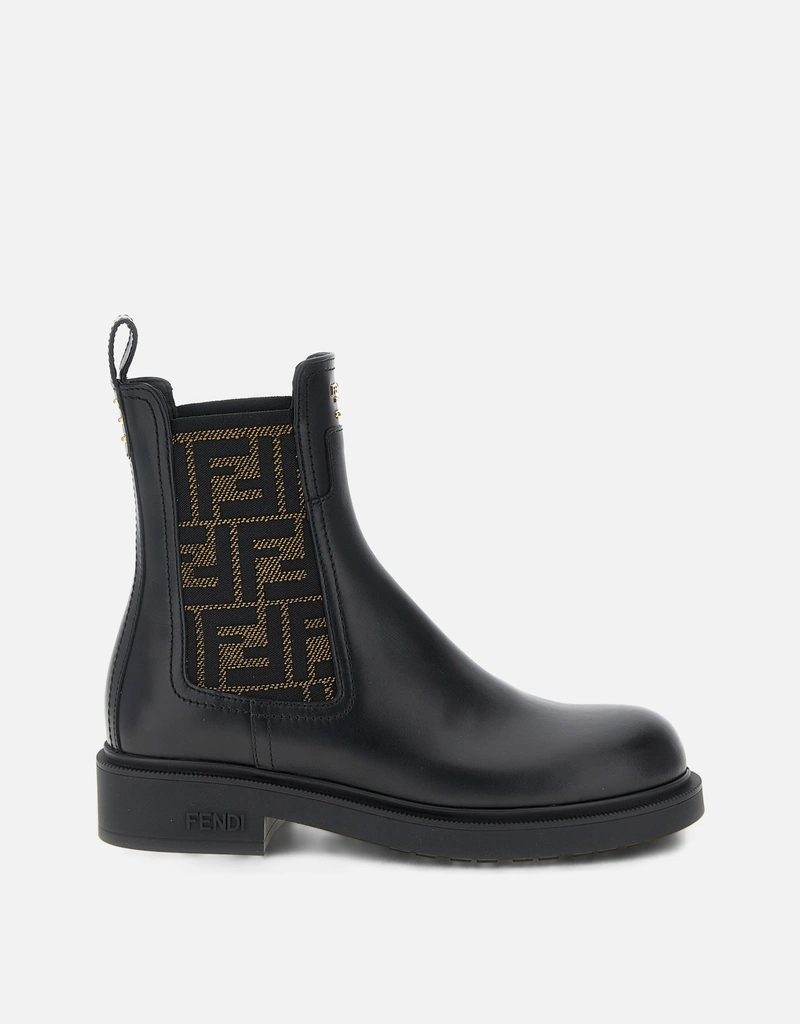 Fendi レザーFFファブリックバイカーアンクルブーツ () IFCHIC.COM